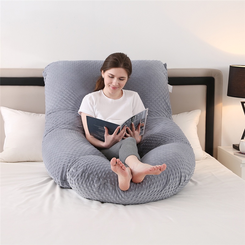 Gối ôm bà bầu chữ U vải nhung 3d có hạt matxa cao cấp - Tutimommy
