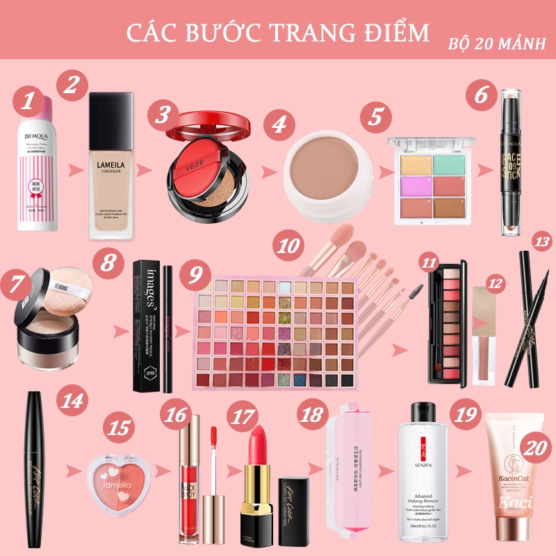 Bộ trang điểm 20 món， Bộ mỹ phẩm trang điểm hoàn chỉnh set-Thích hợp làm quà tặng -HC13-01+7