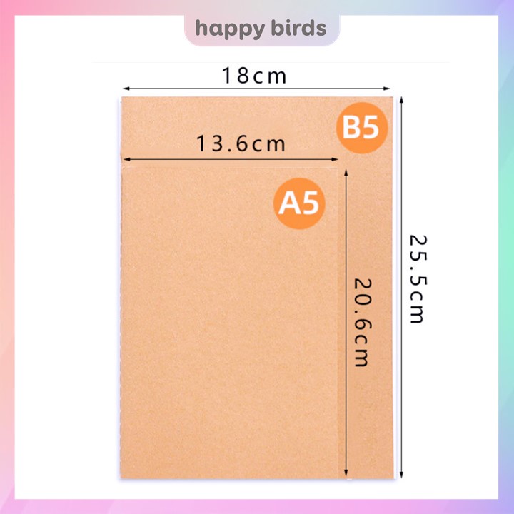 Sổ tay ghi chép bìa kraft trơn vintage B5 A5 ruột caro kẻ ngang sổ a5 caro vở b5 vở học sinh sổ nhật ký Happy Birds