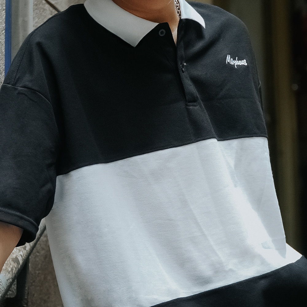 Áo polo Morpheus Màu đen phối sọc trắng - Local Brand Chính Hãng
