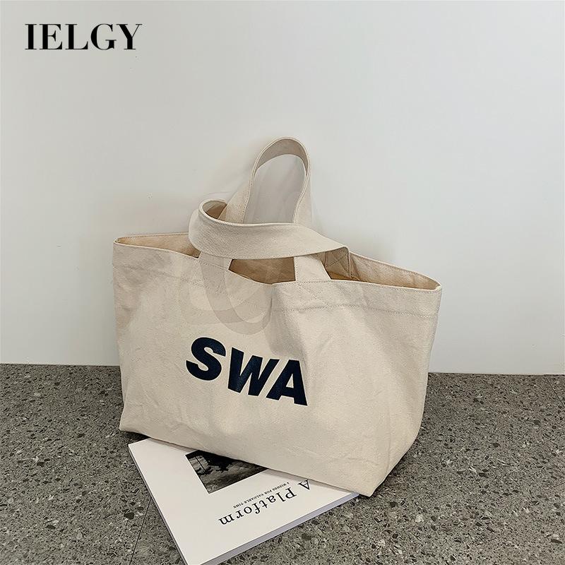 Túi xách IELGY bằng vải canvas cỡ lớn in chữ phong cách thời trang Hàn Quốc