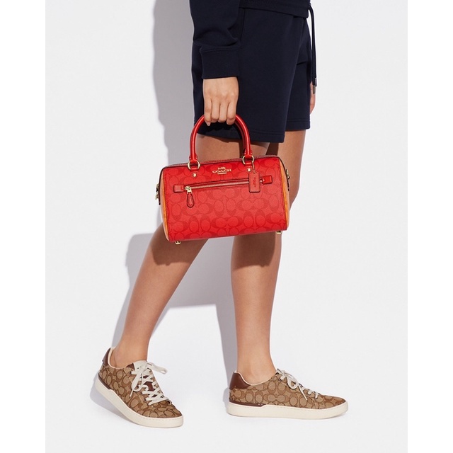 Túi Coach Rowan trống logo đỏ phối cam super nổi bật - hàng săn sale Mỹ chính hãng