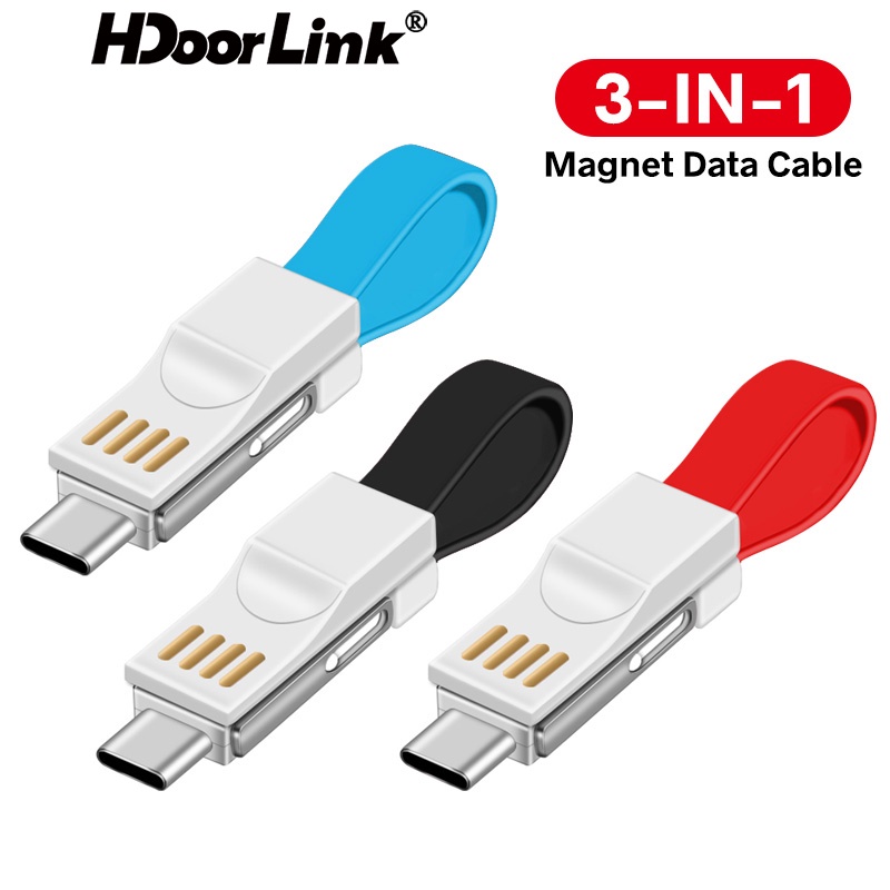 Cáp sạc HDOORLINK dạng móc khóa ngắn 2A 3 trong 1 cổng USB Type-C cho điện thoại thông minh tùy chọn màu sắc