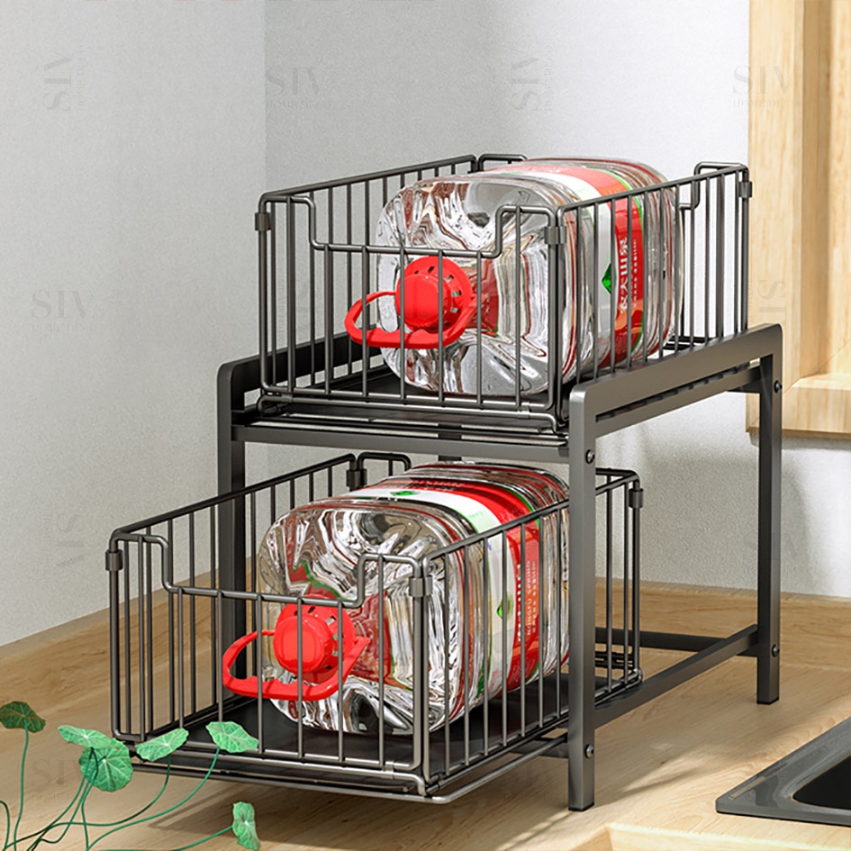 SIV Kệ Gia Vị Đa Năng, 2 Tầng, Kệ hình chữ L được thiết kế ngăn kéo trượt thông minh