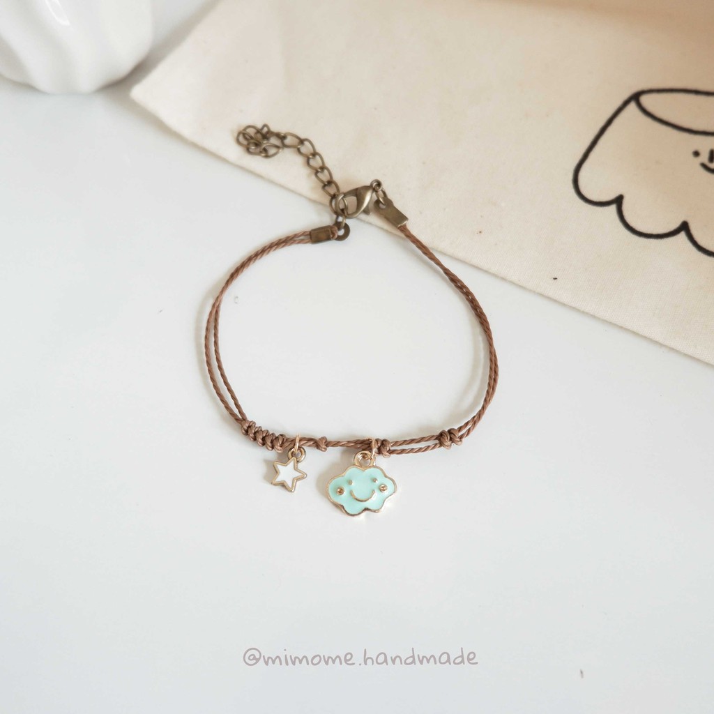 Vòng gốm dây cói nâu phối charm màu