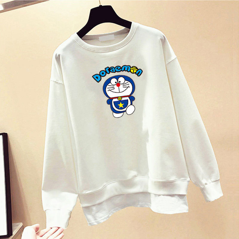 Áo Sweater Cotton Tay Dài Cổ Tròn In Chữ Hoạt Hình Doraemon 4 Màu Tùy Chọn Thời Trang Hàn Quốc Cho Nam Và Nữ