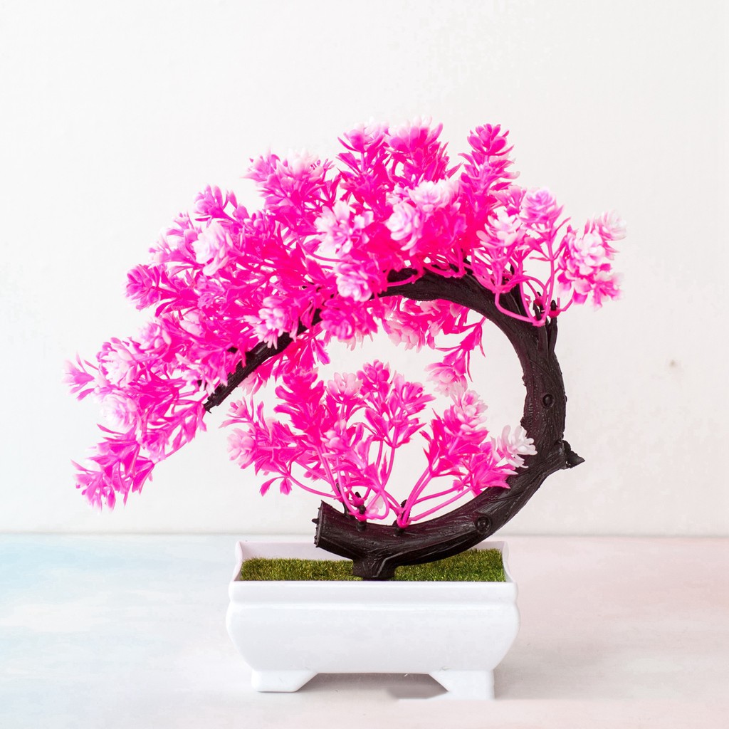 CÂY GIẢ BONSAI dáng trái tim hoa NGÂU ĐIỂM -  Chậu cây hoa Phú Quý Cát Tường, trang trí, đề bàn ngày Tết sum vầy