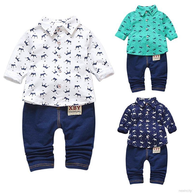 Set áo thun tay dài hoạ tiết vương miện + Quần jeans cho bé trai