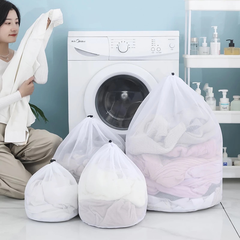 Foldable Drawstring Mesh Laundry Bag/ Bra Underwear Socks Home Clothes Care Accessories