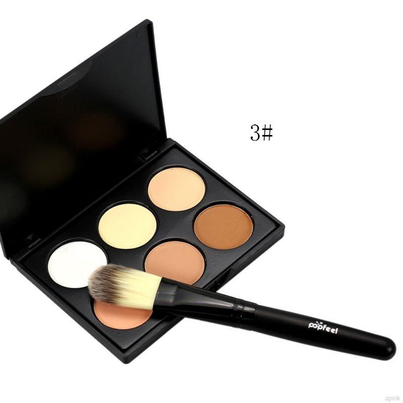 [Hàng mới về] Set phấn bắt sáng dạng nén/tạo khối/bronzer che khuyết điểm/phấn bắt sáng dạng nén kèm cọ 6 tông màu