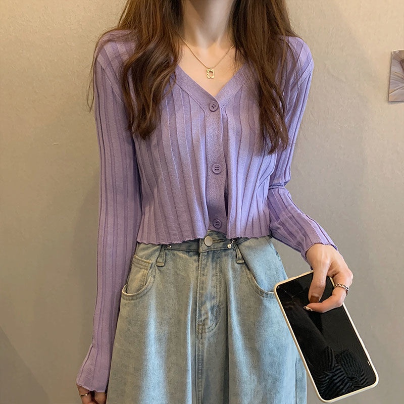 Áo Khoác Cardigan Dệt Kim Dáng Ngắn Phong Cách Hàn Quốc Thời Trang Mùa Thu Cho Nữ