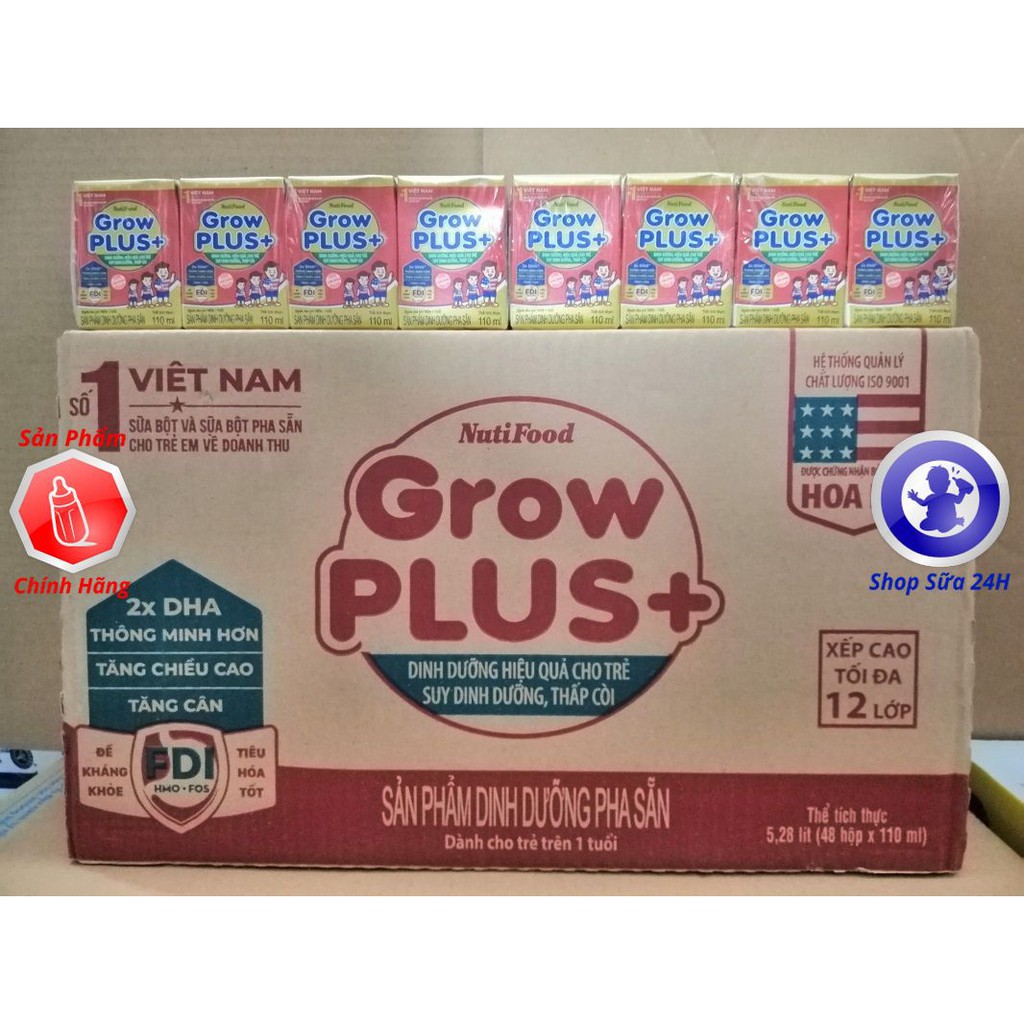 [MẪU MỚI] 1 THÙNG 48 HỘP SỮA BỘT PHA SẴN NUTIFOOD GROW PLUS + ĐỎ 110ml