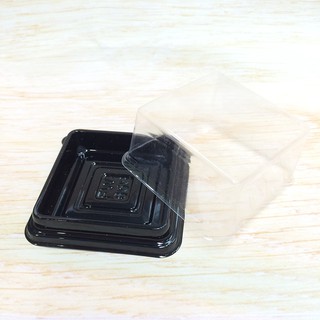 12 Hộp nhựa đựng xôi cúng XY12, bánh Trung thu vuông đế đen 250-300gr - Plastic box Moon Cake H12 H1212 Thôi nôi