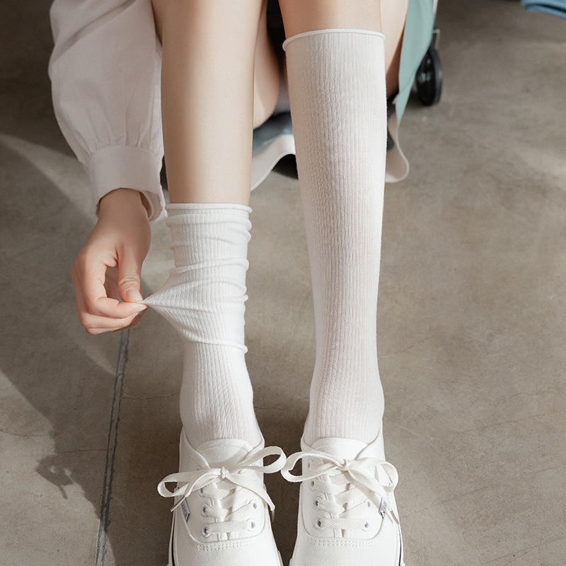 Tất vớ nữ nam cao cổ dài trắng dễ thương hàn quốc đẹp iLita chân thấp nhún đủ màu trơn đen, đỏ, vàng, xám, xanh