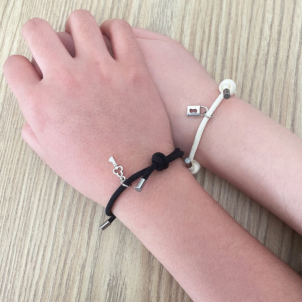 Fashion Magnet Lovers Lock Heart Magnetic Bracelet For Women Men Braided Rope Wrist Chain Minimalist Jewelry Gift