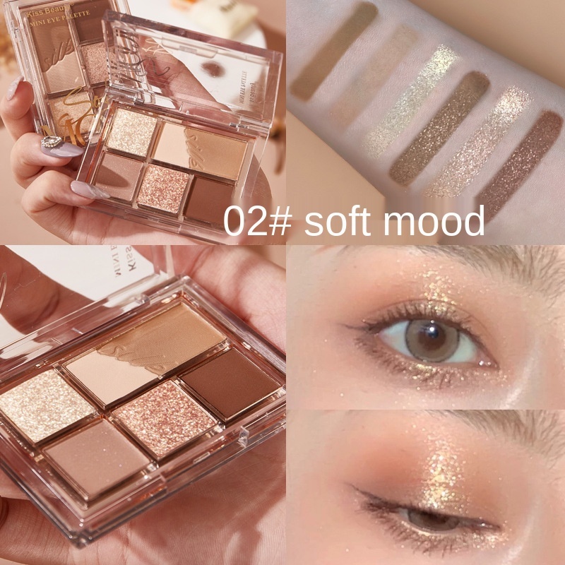 Bảng phấn mắt Kiss Beauty mini 6 màu lì và ánh ngọc trai tông đất