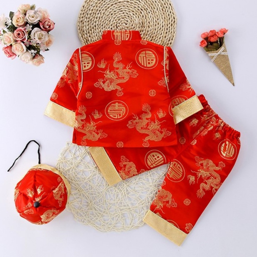 Đồ Tết Bé Trai Kèm Nón Vải Gắm Thêu