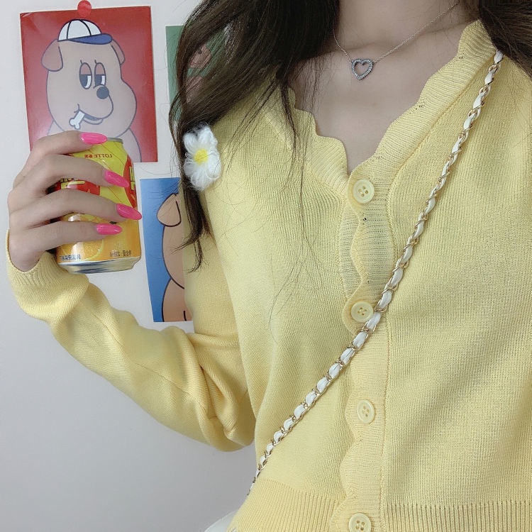 Áo Khoác Cardigan Dệt Kim Dáng Ngắn Thiết Kế Mới Thời Trang Mùa Thu Hàn Quốc Cho Nữ