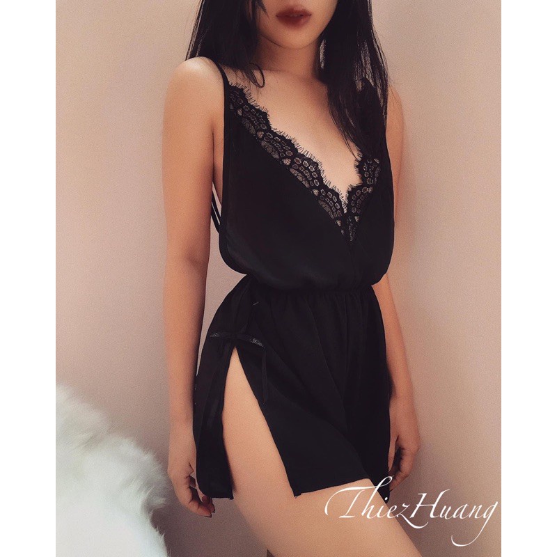 Áo ngủ Jumpsuit lụa viền ren dễ thương, sexy , gợi cảm - Hàng mới về