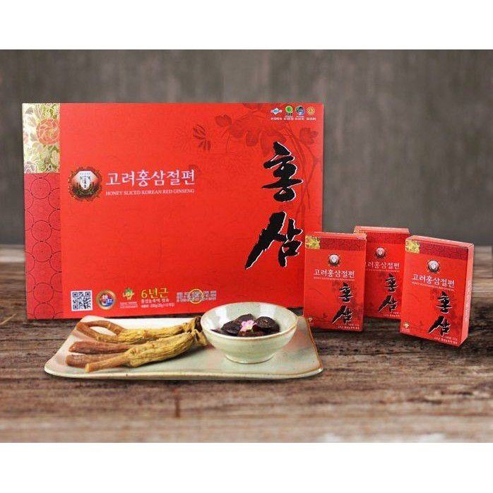HỒNG SÂM LÁT MẬT ONG 6 NĂM TUỔI HÀN QUỐC HONEY SLICED KOREAN RED GINSENG - 200Gr (10 hộp x 20 gr)