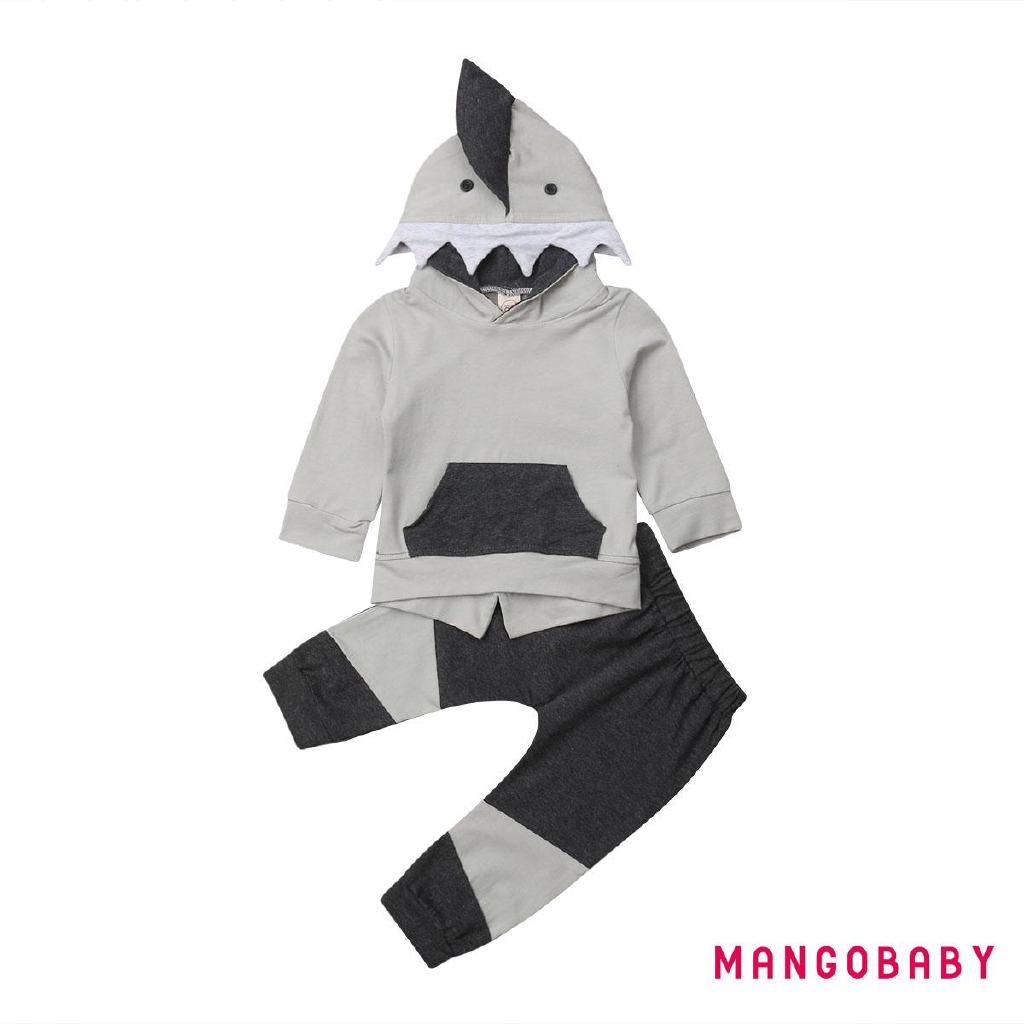 Set áo hoodie dài tay + quần dài họa tiết cá mập dễ thương cho bé