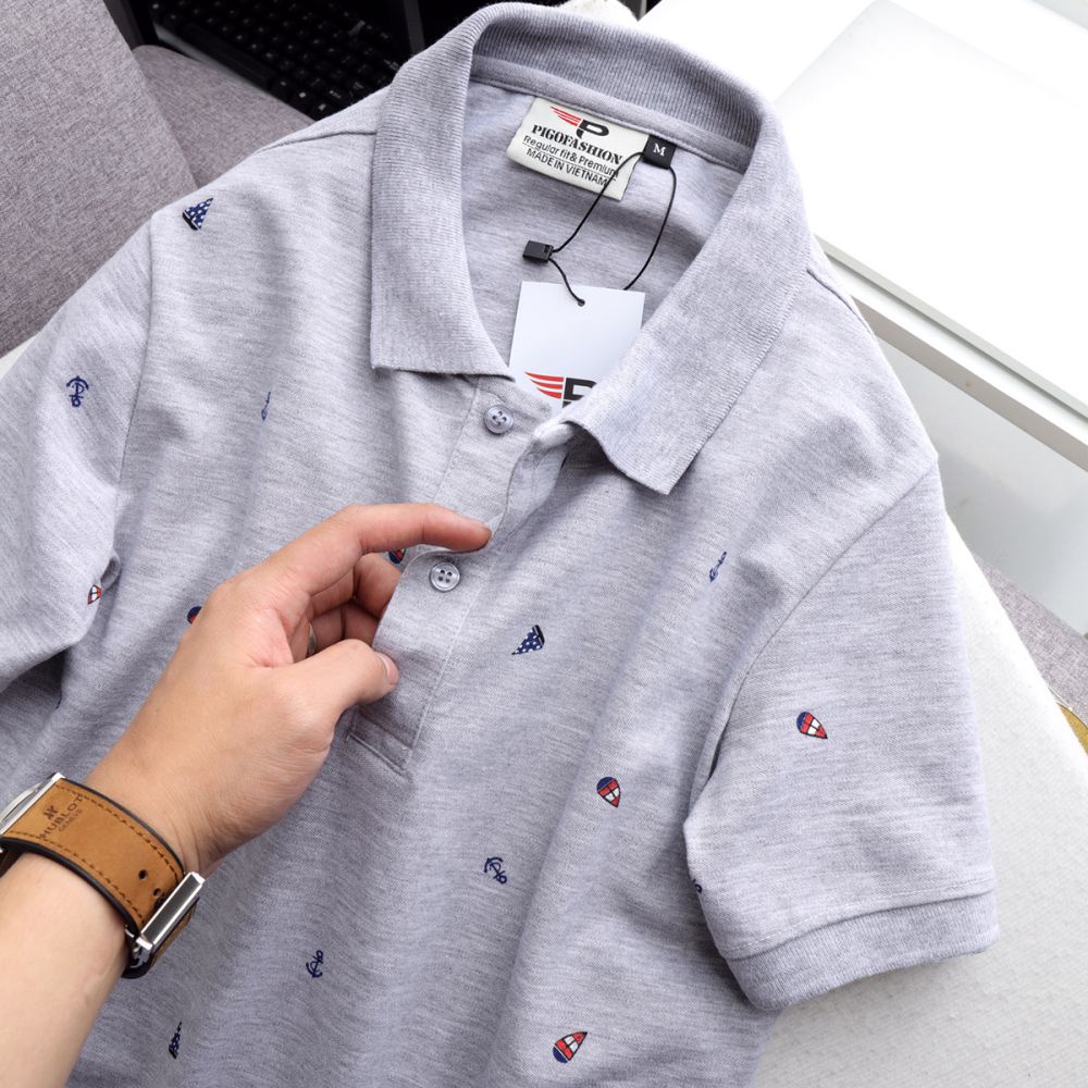 Áo polo nam cổ bẻ họa tiết mỏ neo SPMAHT01 thun cá sấu dày dặn, thoáng mát, form cơ bản - PigoFashion
