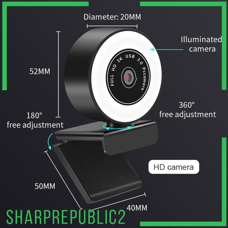 Webcam Sharprepublic2 Mini 1080p / 2k / 5mp Với Đèn Và Micro 1080p | BigBuy360 - bigbuy360.vn