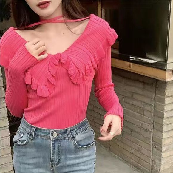 Niche Áo Sweater Dệt Kim Màu Trơn Phong Cách Phương Tây Thời Trang Mùa Thu 2021 Mới Cho Nữ