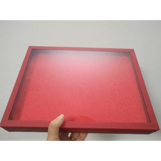 Khay đỏ nhung trơn có nắp bằng kính hàng cao cấp 31x24x4,5