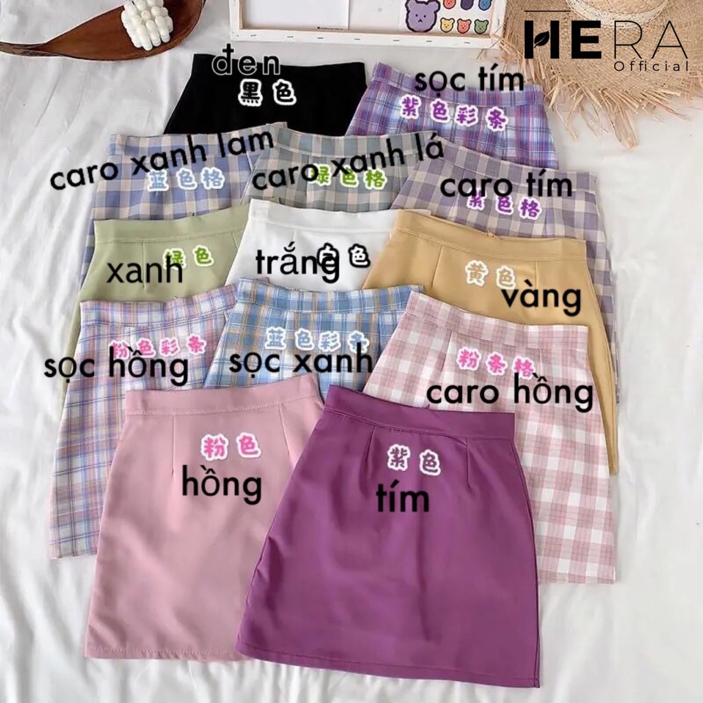 Chân váy chữ a ngắn lưng cao họa tiết sọc, caro, trơn. | BigBuy360 - bigbuy360.vn