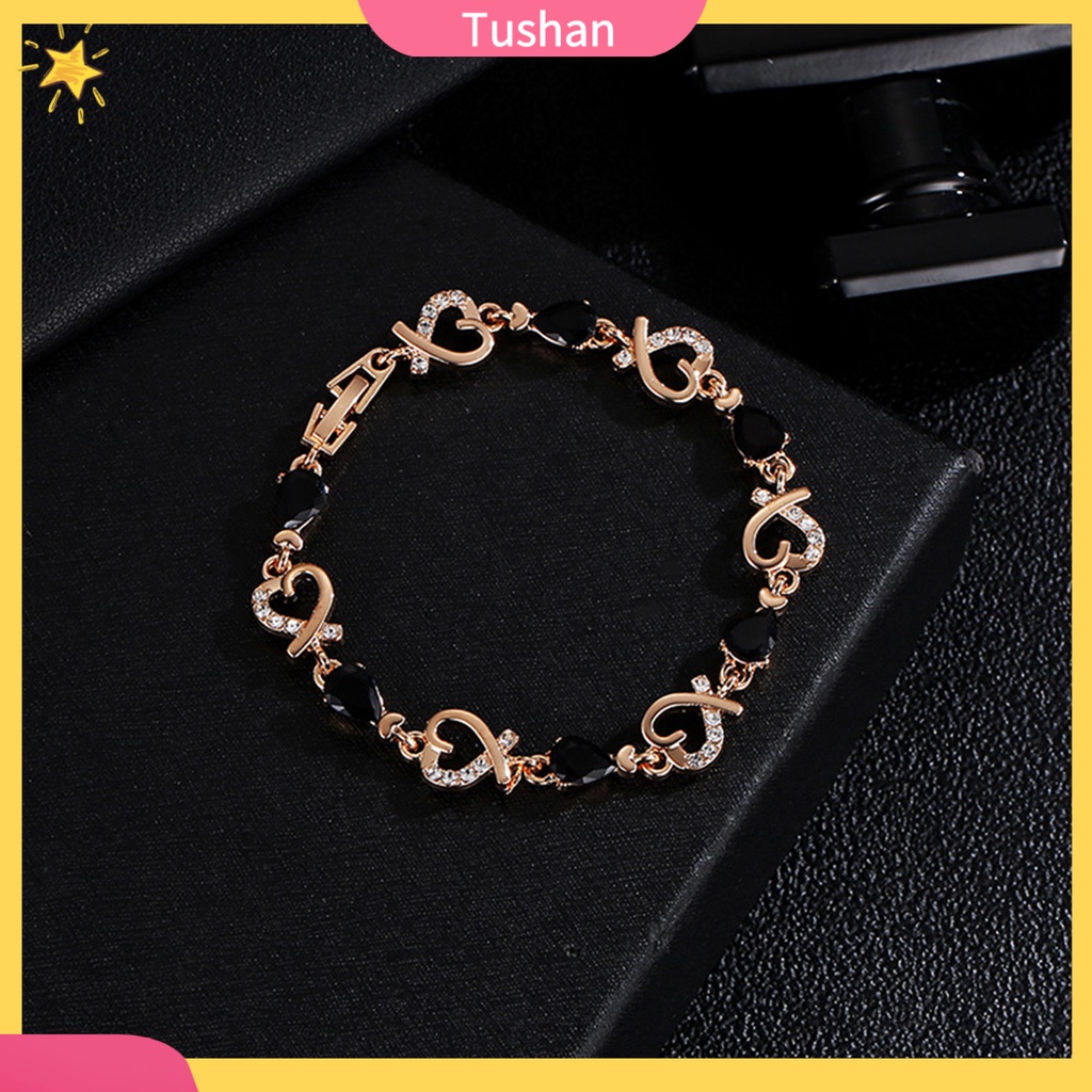 TUSH_Women Cubic Zirconia Inlaid Hollow Love Heart Charm Bracelet Bangle Jewelry Gift