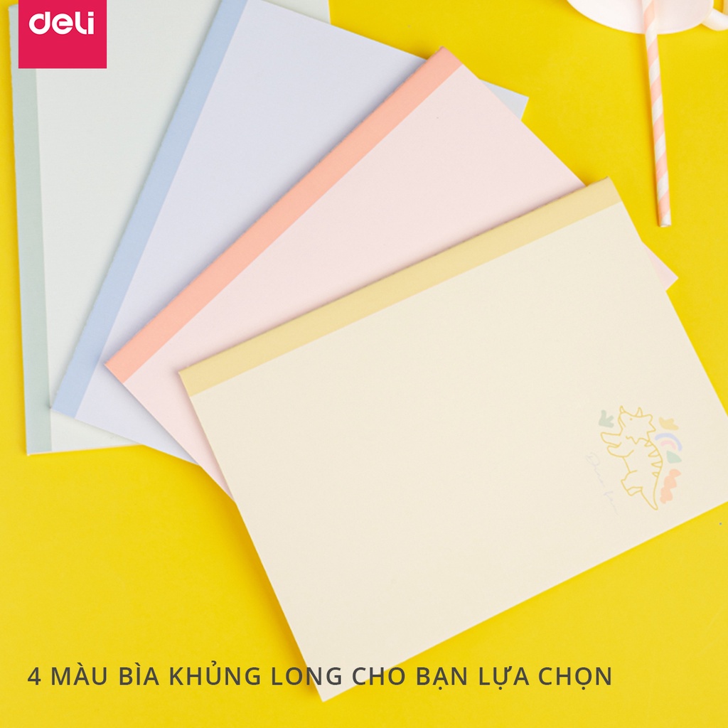 Sổ ghi chép khâu gáy nhiều hình khủng long 120 trang 70g Deli 1 quyển size A5 giấy kẻ ngang Nhiều màu sắc được chọn màu