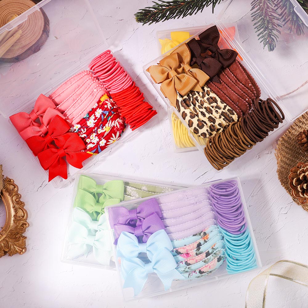KIDSBOWS Set Kẹp Tóc Nơ Họa Tiết Da Báo Bằng Kim Loại Màu Trơn Thời Trang Kèm Hộp Đựng Cho Bé Gái