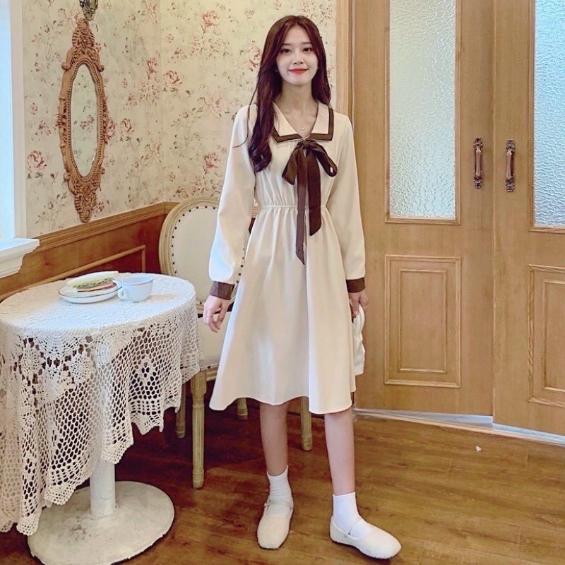 VÁY BABYDOLL CỔ BẺ SƠ MI 2 MÀU HỒNG TRẮNG ULZZANG