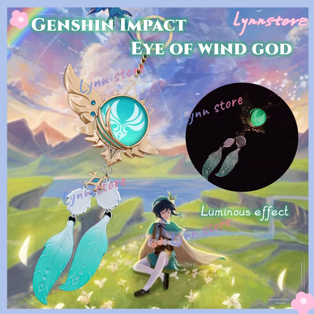 Trò chơi Genshin Impact Venti gió Mắt thần Móc khóa phát sáng Bộ sưu tập đồ chơi móc chìa khóa xe thời trang Mondstadt Vision