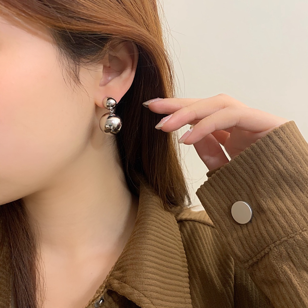 Khuyên Tai Kim Loại Đính Hạt Châu Phong Cách Retro Thời Trang Hàn Quốc