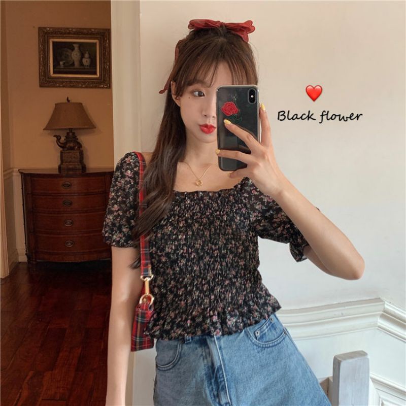 Áo Voan Nữ Cổ Vuông Ulzzang Thời Trang