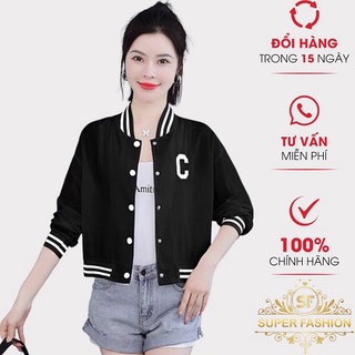 Áo Khoác Dù Nữ SUPER FASHION Kiểu Bomber 2 Màu Trắng Đen Mặc Thoải Mái