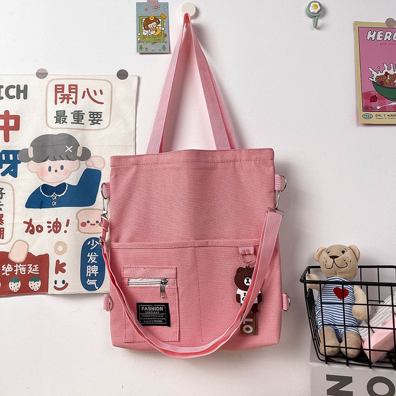 Túi Đeo Vai Hình Gấu Vải Canvas Sức Chứa Lớn Thời Trang Cho Nữ