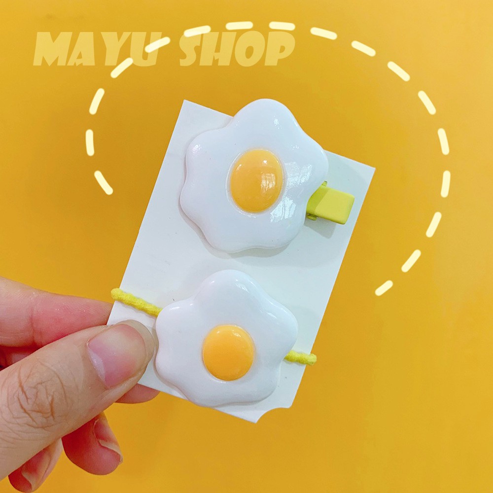 Set cặp vs kẹp tóc Trứng cute Hairpin