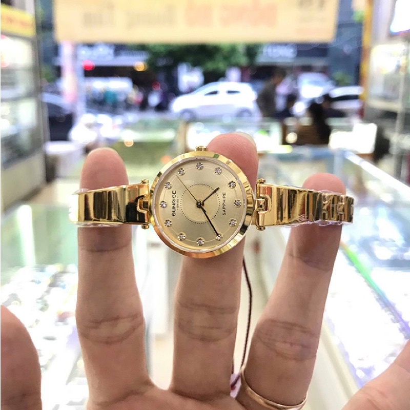 Đồng hồ nữ SUNRISE 9936SA mặt vàng full hộp chính hãng, kính Sapphire chống xước