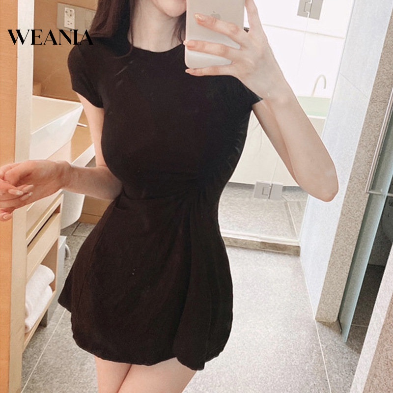 Đầm Cotton Ngắn Tay Xếp Ly Ôm Dáng Gợi Cảm Chất Lượng Dành Cho Nữ