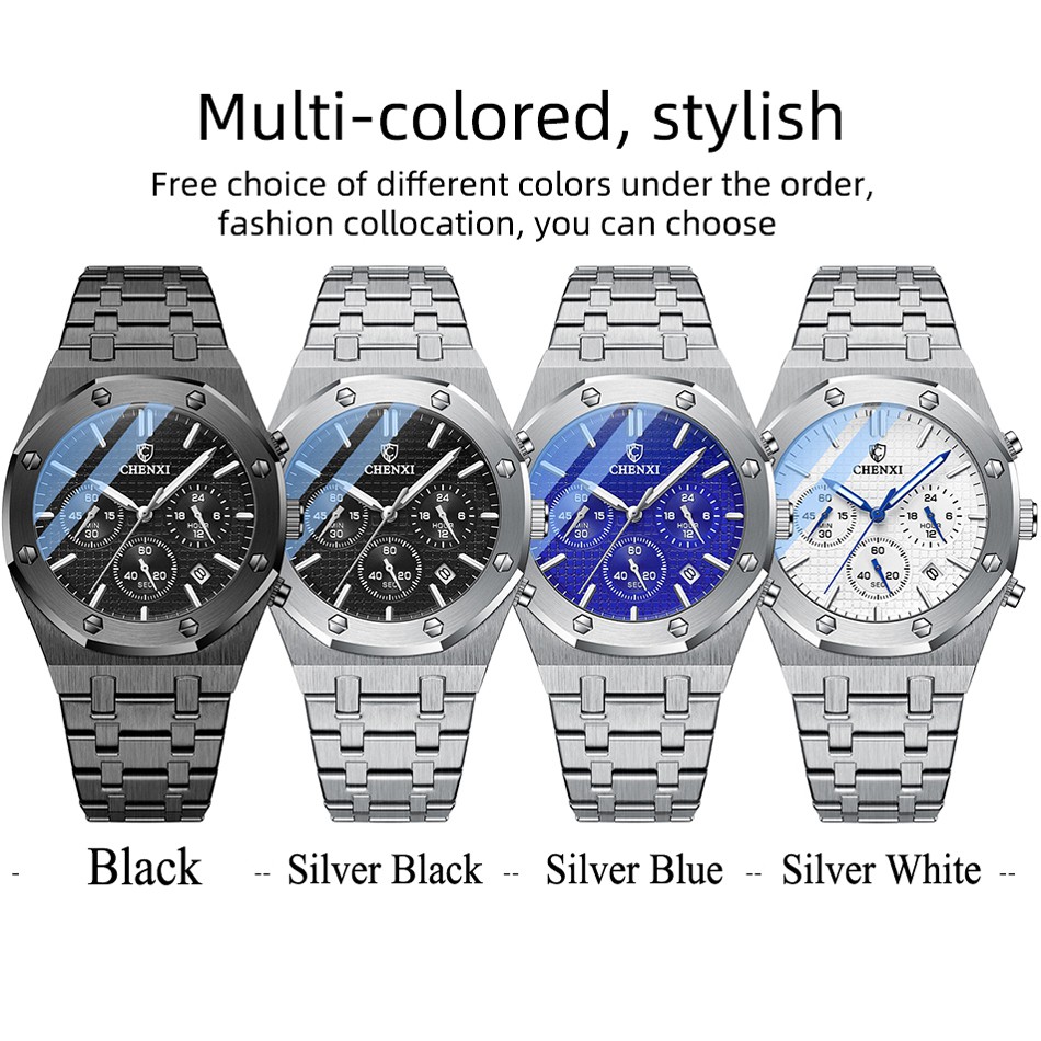 Đồng Hồ Đeo Tay Chenxi 948 Màu Đen Bằng Thép Không Gỉ Sang Trọng Chống Nước Phát Sáng Dành Cho Nam