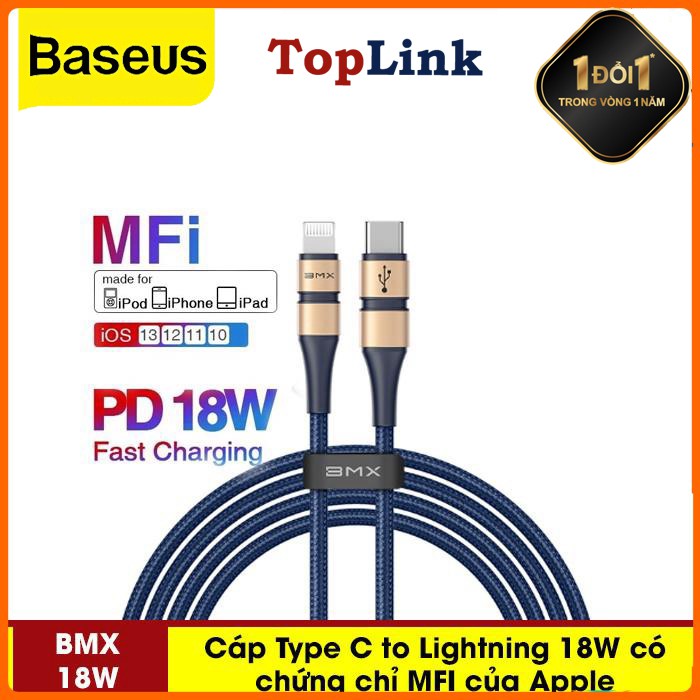 Cáp Sạc Nhanh BMX Có Chứng Chỉ MFI 18w Sạc Nhanh Và Truyền Dữ Liệu Cho IPmáy tính bảng táo