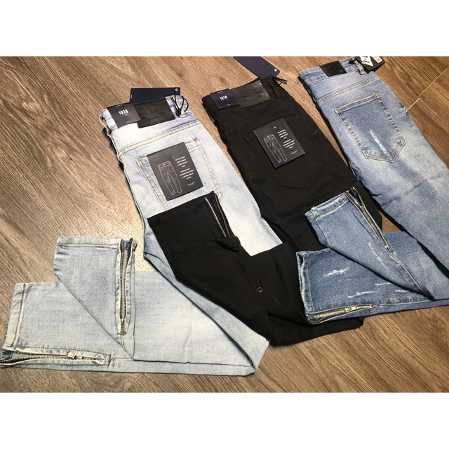 Quần KaKi Jeans khoá zip rách gối trơn