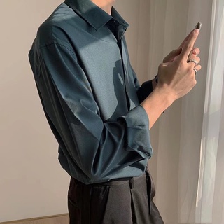 Korean Fashion Men's Long Sleeve Solid Color Shirt Size M-2Xl