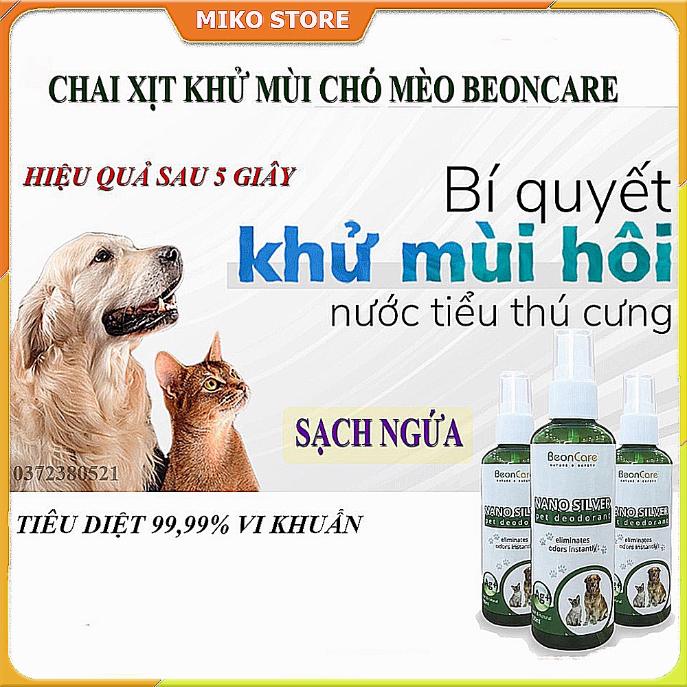 [Hiệu Quả 5S] Khử Mùi Chó Mèo, Xịt Khử Mùi Thú Cưng –BeonCare–Công Nghệ Nano Silver - 100ml. Khử mùi nước tiểu chó mèo