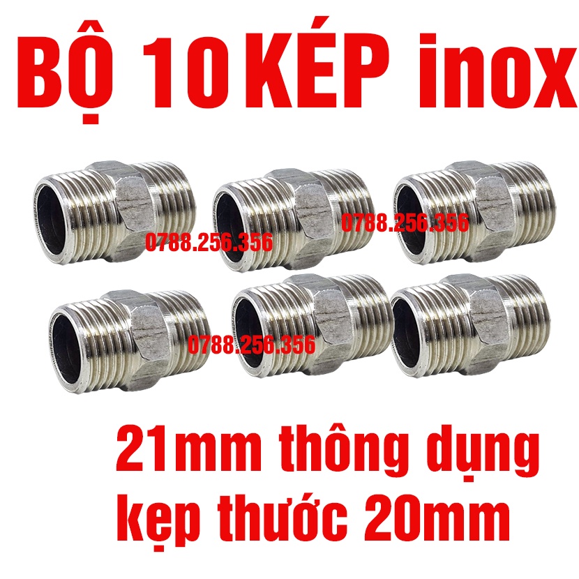 COMBO 10 CÁI Nối 2 đầu ren ngoài phi  21 - inox 304