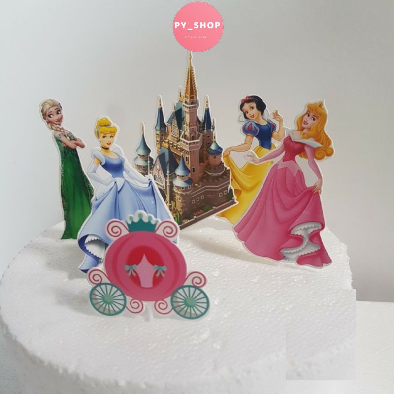 Set cắm giấy công chúa lâu đài trang trí bánh kem