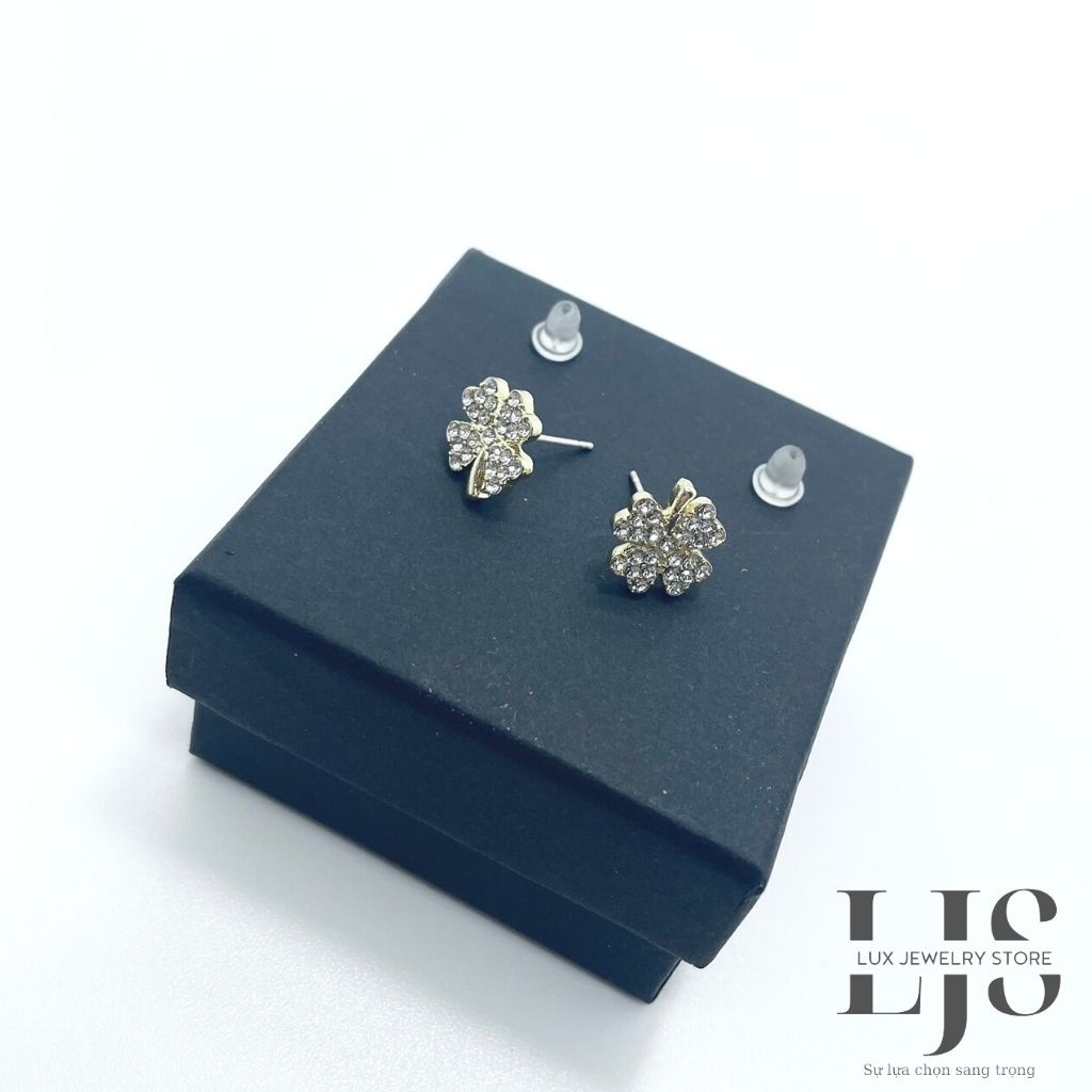 Bông tai hợp kim bạc titan Lux Jewelry, khuyên tai nữ cỏ 4 lá đính đá - LUXJ927